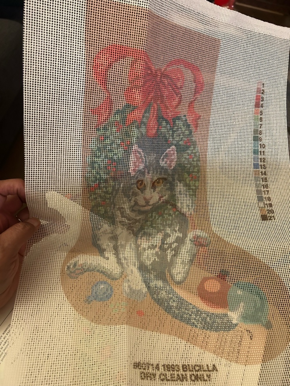 1993 Bucilla Christmas Kitty Needlepoint Stocking #60714 Cat 18” Open Package - Picture 6 of 10